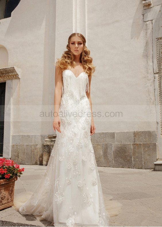 Beaded Lace Tulle Fringe Fashion Wedding Dress